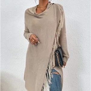 SHEIN, Fringe trim cowl neck A symmetrical sweater